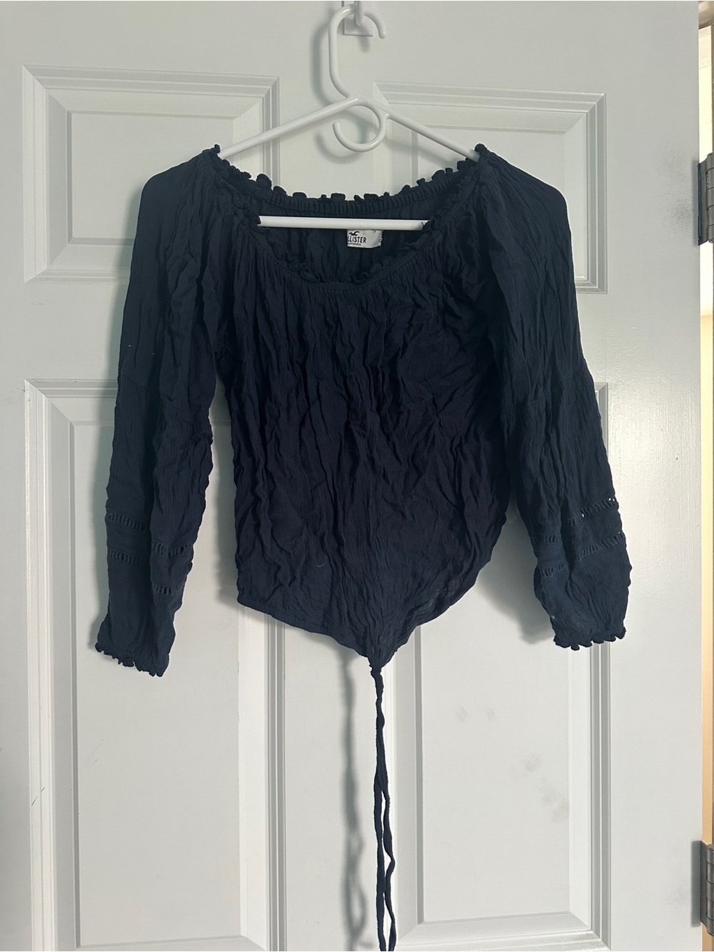 Hollister Navy Off-Shoulder Peasant Blouse